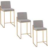 Fuji 26" High Back Counter Stool in Gold Steel & Grey Fabric (Set of 3)